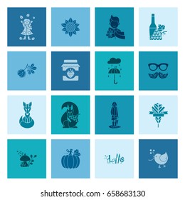 Set of Flat Autumn Icons. Simple and Minimalistic Style. Vector