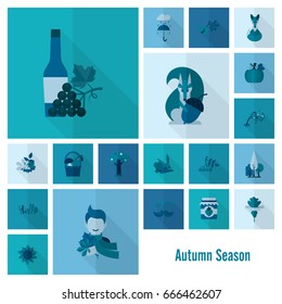 Set of Flat Autumn Icons. Simple and Minimalistic Style. Vector
