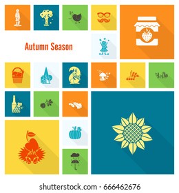Set of Flat Autumn Icons. Simple and Minimalistic Style. Vector