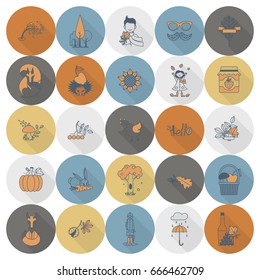 Set of Flat Autumn Icons. Simple and Minimalistic Style. Vector