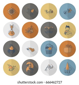 Set of Flat Autumn Icons. Simple and Minimalistic Style. Vector