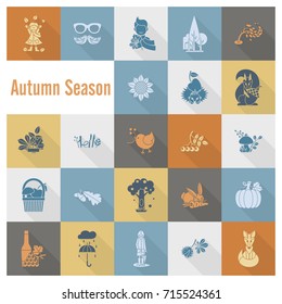 Set of Flat Autumn Icons. Simple and Minimalistic Style. Vector