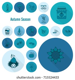 Set of Flat Autumn Icons. Simple and Minimalistic Style. Vector