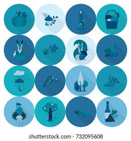 Set of Flat Autumn Icons. Simple and Minimalistic Style. Vector