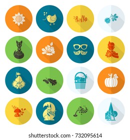 Set of Flat Autumn Icons. Simple and Minimalistic Style. Vector