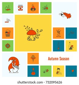 Set of Flat Autumn Icons. Simple and Minimalistic Style. Vector