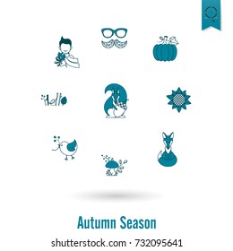 Set of Flat Autumn Icons. Simple and Minimalistic Style. Vector