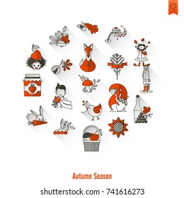 Set of Flat Autumn Icons. Simple and Minimalistic Style. Vector