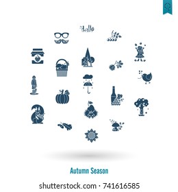 Set of Flat Autumn Icons. Simple and Minimalistic Style. Vector