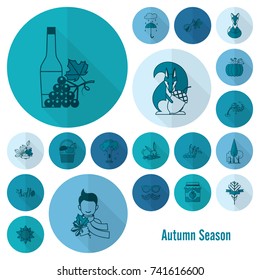 Set of Flat Autumn Icons. Simple and Minimalistic Style. Vector