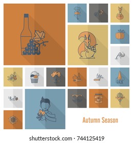 Set of Flat Autumn Icons. Simple and Minimalistic Style. Vector