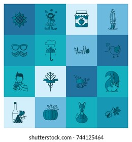 Set of Flat Autumn Icons. Simple and Minimalistic Style. Vector