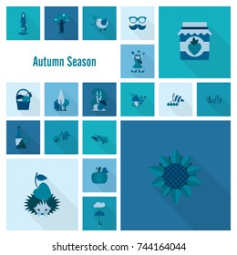 Set of Flat Autumn Icons. Simple and Minimalistic Style. Vector