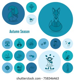 Set of Flat Autumn Icons. Simple and Minimalistic Style. Vector