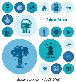 Set of Flat Autumn Icons. Simple and Minimalistic Style. Vector