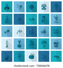 Set of Flat Autumn Icons. Simple and Minimalistic Style. Vector