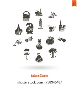 Set of Flat Autumn Icons. Simple and Minimalistic Style. Vector