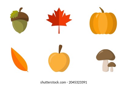 Set of flat autumn icons.Vector illustration isolated on white background.Eps 10.
