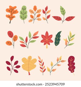 Conjunto de hojas planas de otoño colección