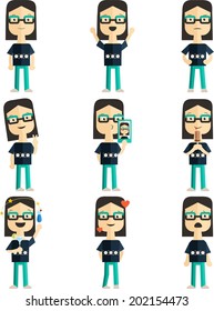 Set of flat avatar girl 
