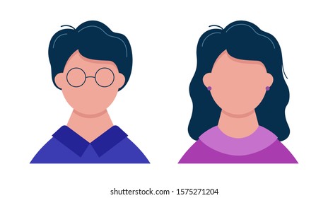 Set of flat avatar icons. Male and female character. Modern flat style