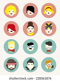 Set of flat avatar icons of stylish people. Isolated on light grey background.