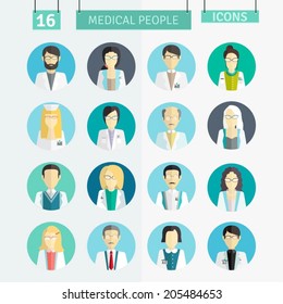 Set of flat avatar people icons for medicine.