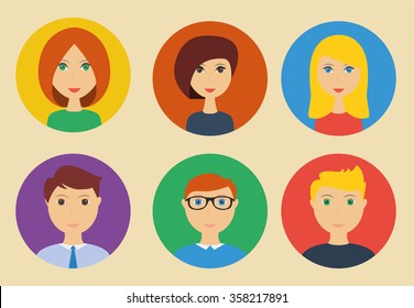 Set of flat avatars. Vector characters for web