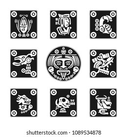 set of flat Aztec ornament icons in vector format