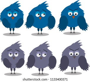 Set of flat baby birds icons. Basic emotions. Vector EPS 10.