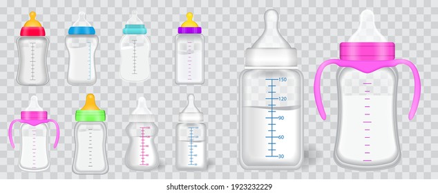 set of flat baby silicone pacifier or new born babies silicone pacifier or milk bottle plastic or newborn bottle milk concept. eps 10 vector