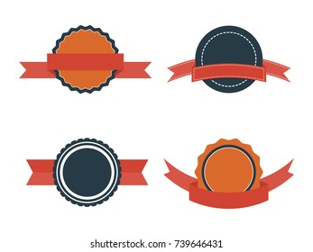 Set of Flat Badges. Vintage vector badge labels and ribbons on white background. Retro design elements for web print.
