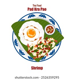 Conjunto de ilustrações de vetor de banner plano, comida deliciosa. Comida tailandesa, comida à la carte, manjericão frito com ovo frito "pad kra pao". Cozinhar a partir de vista superior, receita, menu, restaurante para design de alimentos.
