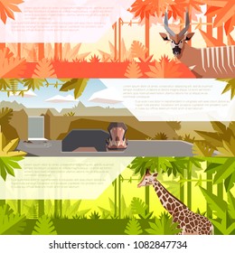Set of flat banners with african animals