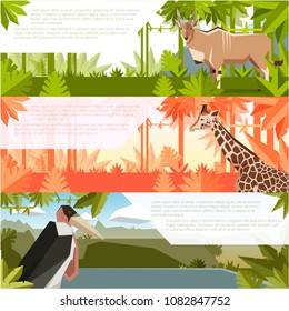 Set of flat banners with african animals