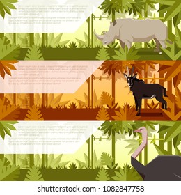 Set of flat banners with african animals