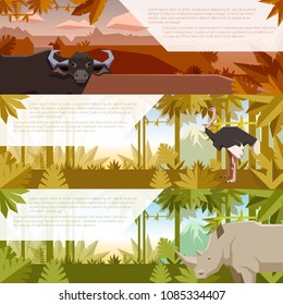 Set of flat banners with african animals