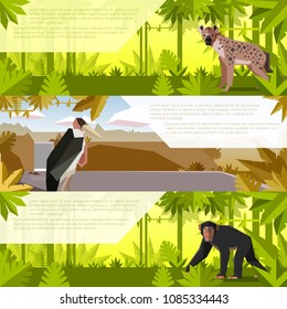 Set of flat banners with african animals