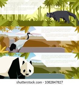 Set of flat banners with asian animals