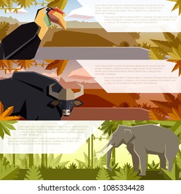 Set of flat banners with asian animals