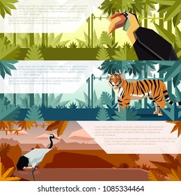 Set of flat banners with asian animals