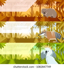 Set of flat banners with australian animals