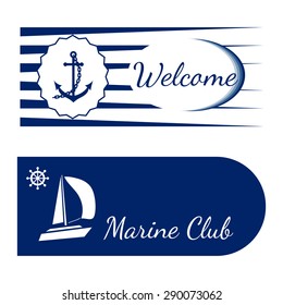 Set of flat banners with marine design elements for you business. Vector.