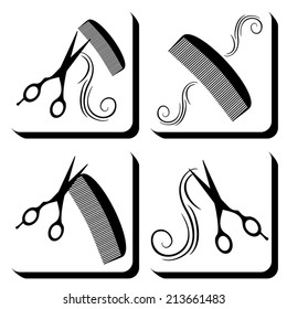 set of flat barber shop icons black and white