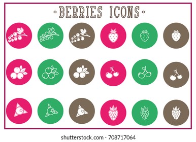 set of flat berries icons - white, outline print / thinline silhouette symbols and templates