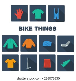 Set of flat bike things icons
