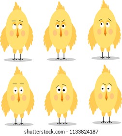 Set of flat birds icons. Emotions. Vector EPS 10.
