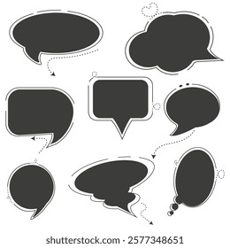 Set of flat 
black bubble speech vector. Talk bubble. Blank empty vector white speech bubbles.Banners, price tags, stickers, posters, badges. Isolated on white background.