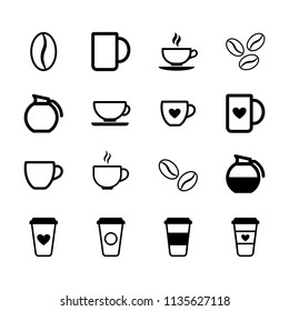 Set of flat black coffee icons in vector format. Simple signs and symbols.