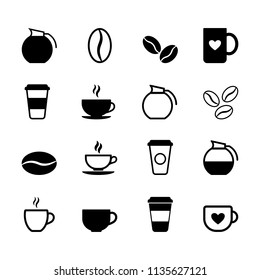 Set of flat black coffee icons in vector format. Simple signs and symbols.
